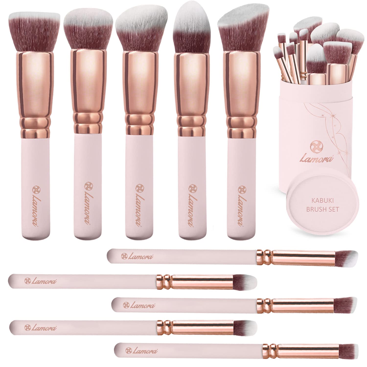 Kabuki Makeup Brush Set - Foundation Powder Blush Concealer Contour Brushes - Perfect for Liquid Cream or Mineral Products - 10 Pc Collection with Premium Synthetic Bristles for Eye and Face Cosmetic